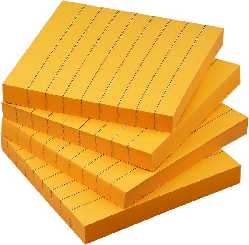 Eastern Wolf Lined Sticky Notes 3x3 Sticky Notes with Lines Self-Stick Notes Bright Color 4 Pads 90 Sheets/Pad (Orange) - Image 1